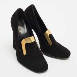 Gucci Black Suede Alma Classic Loafer Pumps Size 38.5