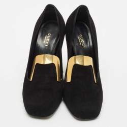 Gucci Black Suede Alma Classic Loafer Pumps Size 38.5