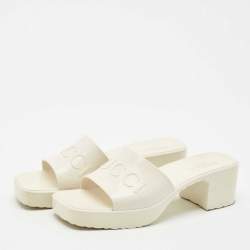 Gucci Cream Rubber Logo Slide Platform Sandals Size 39