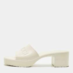 Gucci Cream Rubber Logo Slide Platform Sandals Size 39