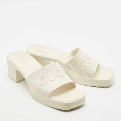 Gucci Cream Rubber Logo Slide Platform Sandals Size 39