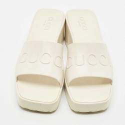 Gucci Cream Rubber Logo Slide Platform Sandals Size 39