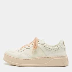 Gucci White Jumbo GG Embossed Leather Low Top Sneakers Size 39.5
