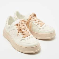 Gucci White Jumbo GG Embossed Leather Low Top Sneakers Size 39.5