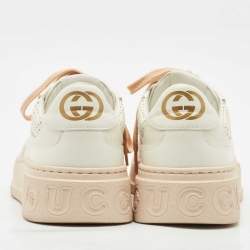 Gucci White Jumbo GG Embossed Leather Low Top Sneakers Size 39.5