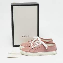 Gucci Pink GG Canvas and Leather Cap Toe Low Top Sneakers Size 36