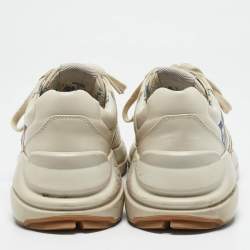 مملوكة مسبقًا Gucci Cream Leather Glitter Logo Rhyton Sneakers Size 37.5