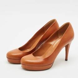 Gucci Brown Leather Betty Platform Pumps Size 38