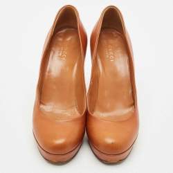 Gucci Brown Leather Betty Platform Pumps Size 38