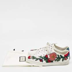 Gucci White Leather Ace Floral Embroidered Low Top Sneakers Size 40