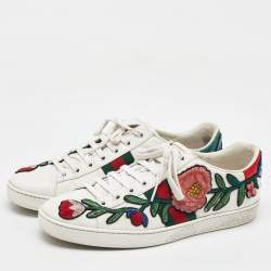 Gucci White Leather Ace Floral Embroidered Low Top Sneakers Size 40