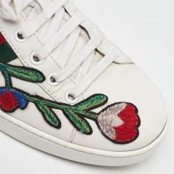 Gucci White Leather Ace Floral Embroidered Low Top Sneakers Size 40