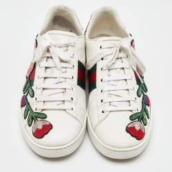 Gucci White Leather Ace Floral Embroidered Low Top Sneakers Size 40