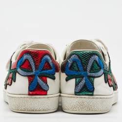 Gucci White Leather Ace Floral Embroidered Low Top Sneakers Size 40