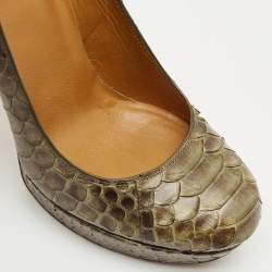 Gucci Olive Green Python Leather Platform Pumps Size 36.5