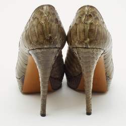 Gucci Olive Green Python Leather Platform Pumps Size 36.5