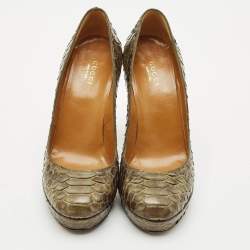 Gucci Olive Green Python Leather Platform Pumps Size 36.5