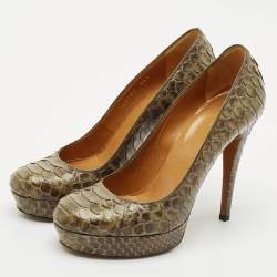 Gucci Olive Green Python Leather Platform Pumps Size 36.5