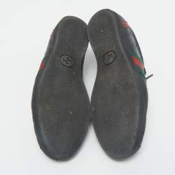 Gucci Black Guccissima Leather Web Detail Lace Up Sneakers Size 36