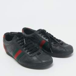 Gucci Black Guccissima Leather Web Detail Lace Up Sneakers Size 36