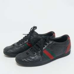 Gucci Black Guccissima Leather Web Detail Lace Up Sneakers Size 36