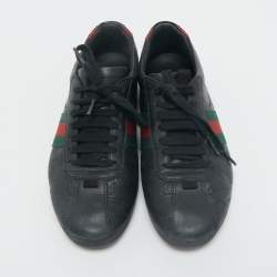 Gucci Black Guccissima Leather Web Detail Lace Up Sneakers Size 36