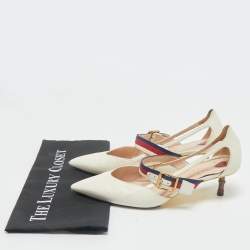 Gucci Cream Leather Sylvie Web Strap Bamboo Heel Unia Pumps Size 37.5
