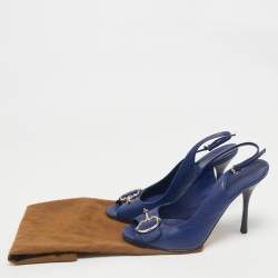 Gucci Blue Leather Horsebit Slingback Pumps Size 38