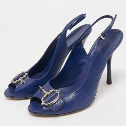Gucci Blue Leather Horsebit Slingback Pumps Size 38