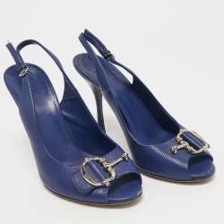 Gucci Blue Leather Horsebit Slingback Pumps Size 38