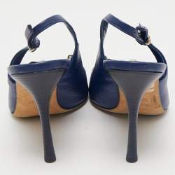 Gucci Blue Leather Horsebit Slingback Pumps Size 38