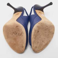 Gucci Blue Leather Horsebit Slingback Pumps Size 38