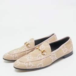 Gucci Beige/Pink GG Canvas and Leather Jordaan Horsebit Loafers Size 41