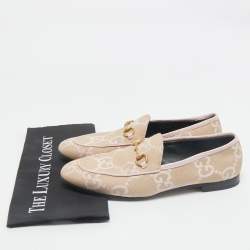 Gucci Beige/Pink GG Canvas and Leather Jordaan Horsebit Loafers Size 41