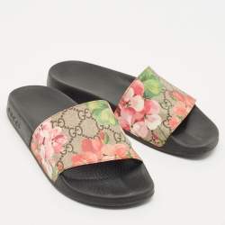 Gucci Multicolor Blooms GG Supreme Canvas Pool Slides Size 35