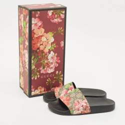 Gucci Multicolor Blooms GG Supreme Canvas Pool Slides Size 35