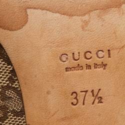 Gucci Beige/Brown GG Canvas and Leather Logo Peep Toe Pumps Size 37.5