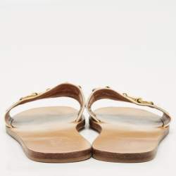Gucci Off White Leather Horsebit Fringe Detail Flat Slides Size 39