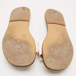 Gucci Off White Leather Horsebit Fringe Detail Flat Slides Size 39