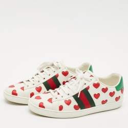 Gucci Multicolor Leather  Ace Hearts Low Top Sneakers Size 37