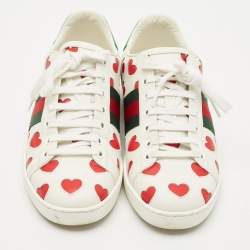 Gucci Multicolor Leather  Ace Hearts Low Top Sneakers Size 37