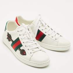 Gucci White Leather Embellished Arrow Ace Sneakers Size 36.5