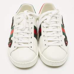 Gucci White Leather Embellished Arrow Ace Sneakers Size 36.5