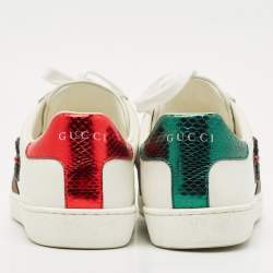 Gucci White Leather Embellished Arrow Ace Sneakers Size 36.5