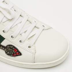 Gucci White Leather Embellished Arrow Ace Sneakers Size 36.5