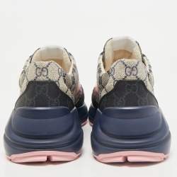 Gucci Multicolor GG Supreme Canvas and Leather Rhyton Sneakers Size 39.5
