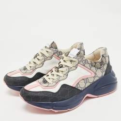 Gucci Multicolor GG Supreme Canvas and Leather Rhyton Sneakers Size 39.5