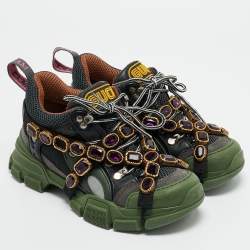 Gucci Multicolor Mesh, Suede and Leather Flashtrek Chunky Sneakers Size 37