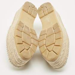 Gucci Off White Canvas Logo Platform Espadrille Flats Size 39.5