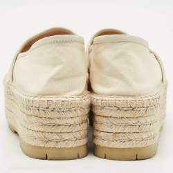 Gucci Off White Canvas Logo Platform Espadrille Flats Size 39.5